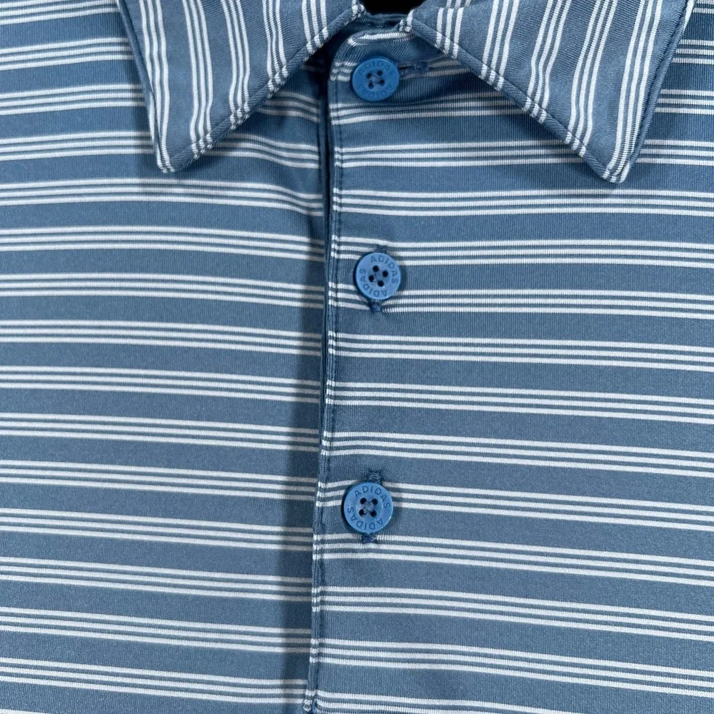 Adidas Polo Shirt Mens XL Extra Large Blue‎ Striped Golf Performance Outdoor